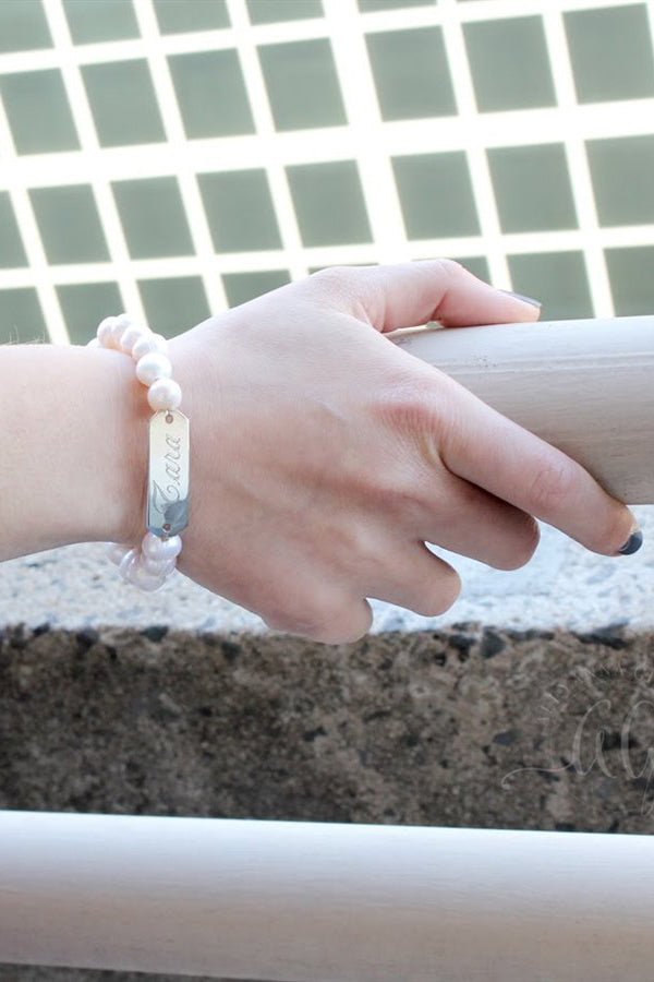 Engravable Freshwater Pearl Bar Bracelet - Allyanna GiftsMONOGRAM + ENGRAVING