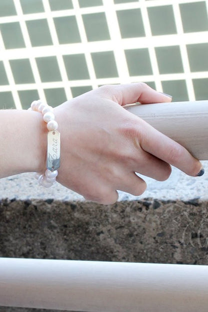 Engravable Freshwater Pearl Bar Bracelet - Allyanna GiftsMONOGRAM + ENGRAVING