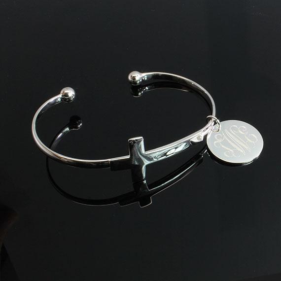 Engravable German Silver Cross Cuff Bracelet - Allyanna Gifts