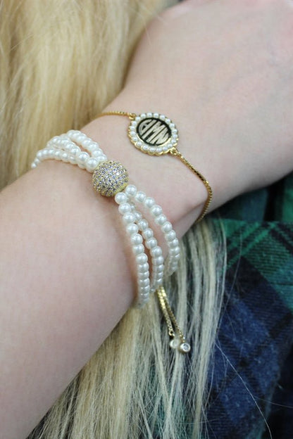 Engravable Gold Sterling Silver Pearl Tassel Bracelet - Allyanna GiftsMONOGRAM + ENGRAVING