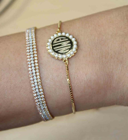 Engravable Gold Sterling Silver Pearl Tassel Bracelet - Allyanna GiftsMONOGRAM + ENGRAVING