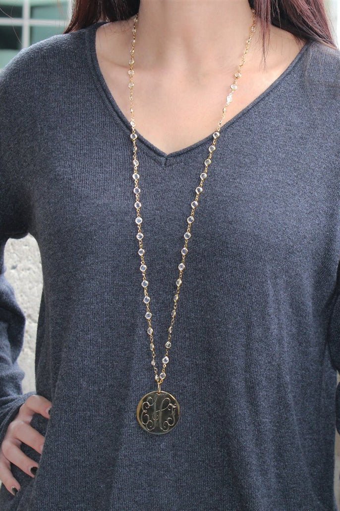 Engravable Layered Crystal Necklace with Stainless Steel Disc - Allyanna GiftsMONOGRAM + ENGRAVING