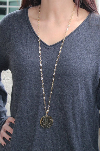 Engravable Layered Crystal Necklace with Stainless Steel Disc - Allyanna GiftsMONOGRAM + ENGRAVING