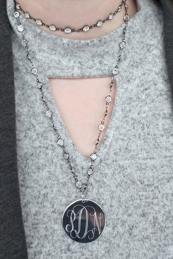 Engravable Layered Crystal Necklace with Stainless Steel Disc - Allyanna GiftsMONOGRAM + ENGRAVING