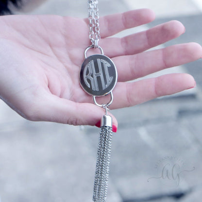 Engravable Oval Tassel Necklace - Allyanna GiftsMONOGRAM + ENGRAVING