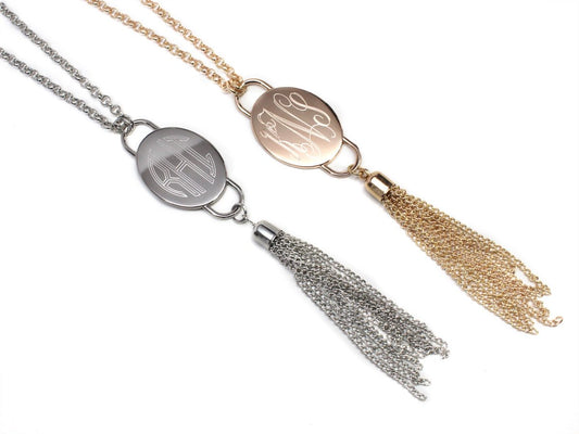 Engravable Oval Tassel Necklace - Allyanna GiftsMONOGRAM + ENGRAVING