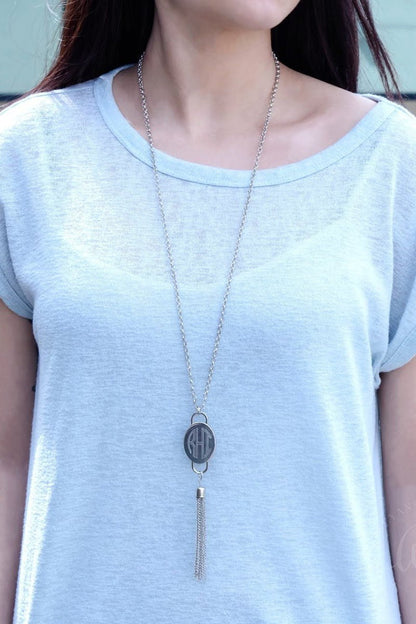 Engravable Oval Tassel Necklace - Allyanna GiftsMONOGRAM + ENGRAVING
