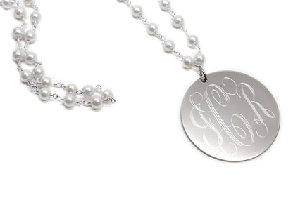 Engravable Pearl Large Disc Necklace - Allyanna GiftsMONOGRAM + ENGRAVING