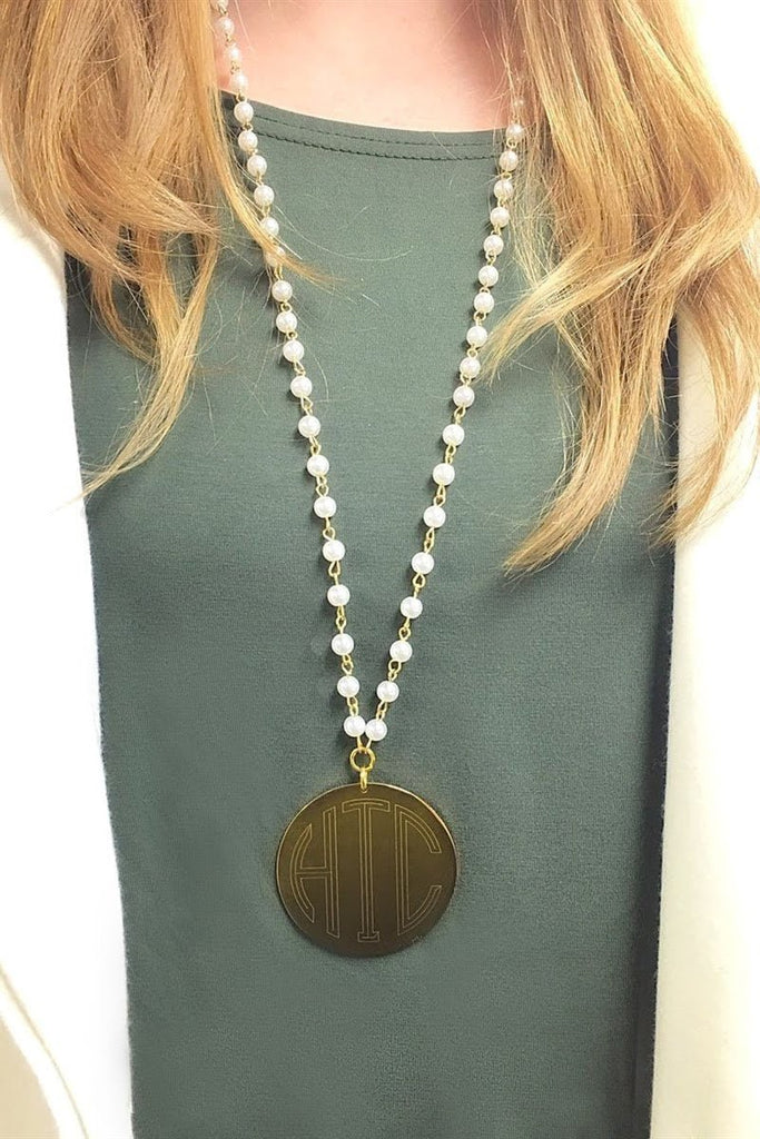 Engravable Pearl Large Disc Necklace - Allyanna GiftsMONOGRAM + ENGRAVING