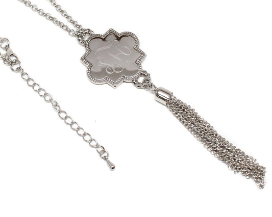 Engravable Quatrefoil Tassel Necklace - Allyanna GiftsMONOGRAM + ENGRAVING