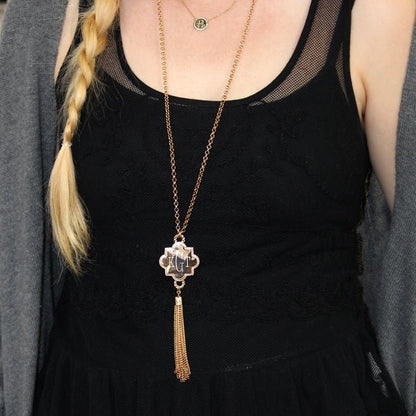 Engravable Quatrefoil Tassel Necklace - Allyanna GiftsMONOGRAM + ENGRAVING