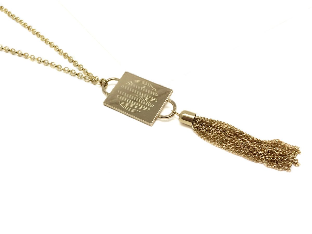 Engravable Rectangle Tassel Necklace - Allyanna GiftsMONOGRAM + ENGRAVING