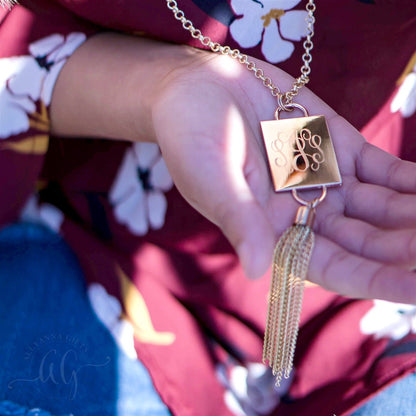 Engravable Rectangle Tassel Necklace - Allyanna GiftsMONOGRAM + ENGRAVING