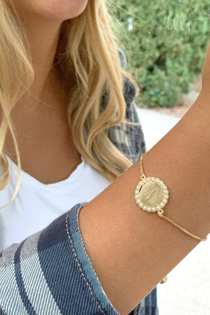 Engravable Sterling Silver Pearl Tassel Bracelet - Allyanna GiftsMONOGRAM + ENGRAVING