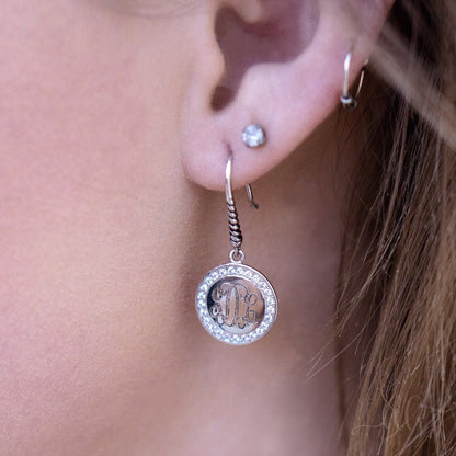Engravable Sterling Silver Round CZ Drop Earrings - Allyanna GiftsMONOGRAM + ENGRAVING