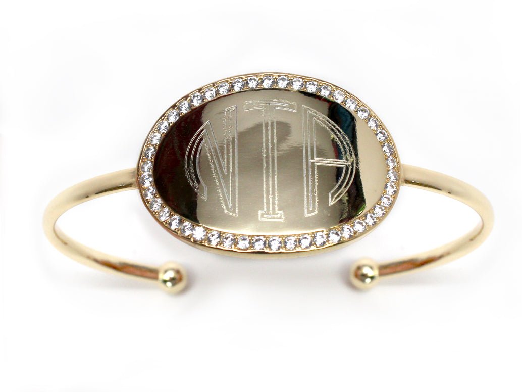 Engraved CZ Oval Bangle - Allyanna GiftsMONOGRAM + ENGRAVING