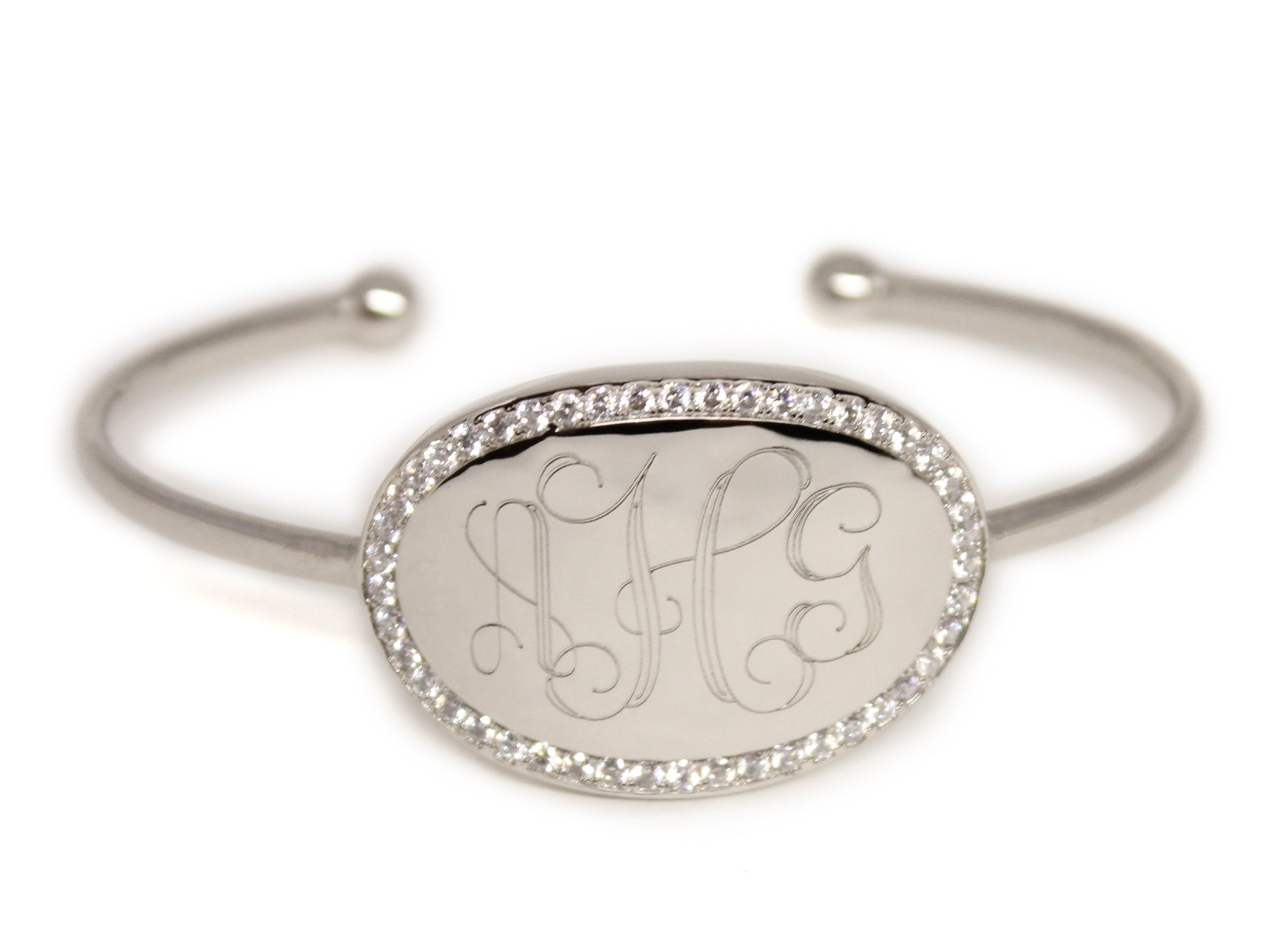 Engraved CZ Oval Bangle - Allyanna GiftsMONOGRAM + ENGRAVING