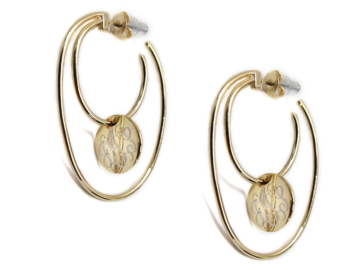 Engraved Disc Double Hoop Earrings - Allyanna GiftsMONOGRAM + ENGRAVING