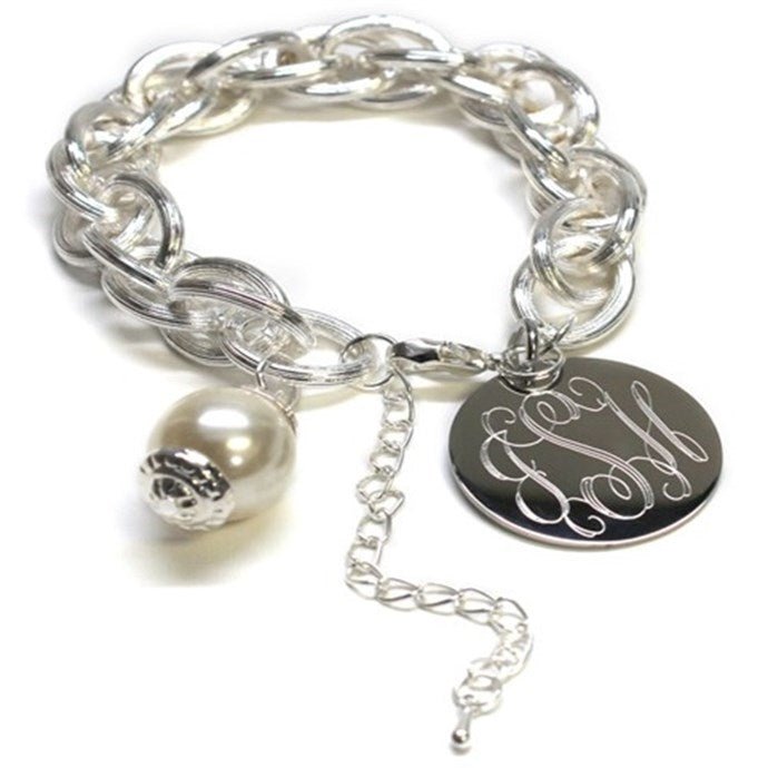 Engraved Satin Finish Pearl Bracelet Gold and Silver - Allyanna GiftsMONOGRAM + ENGRAVING
