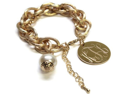 Engraved Satin Finish Pearl Bracelet Gold and Silver - Allyanna GiftsMONOGRAM + ENGRAVING