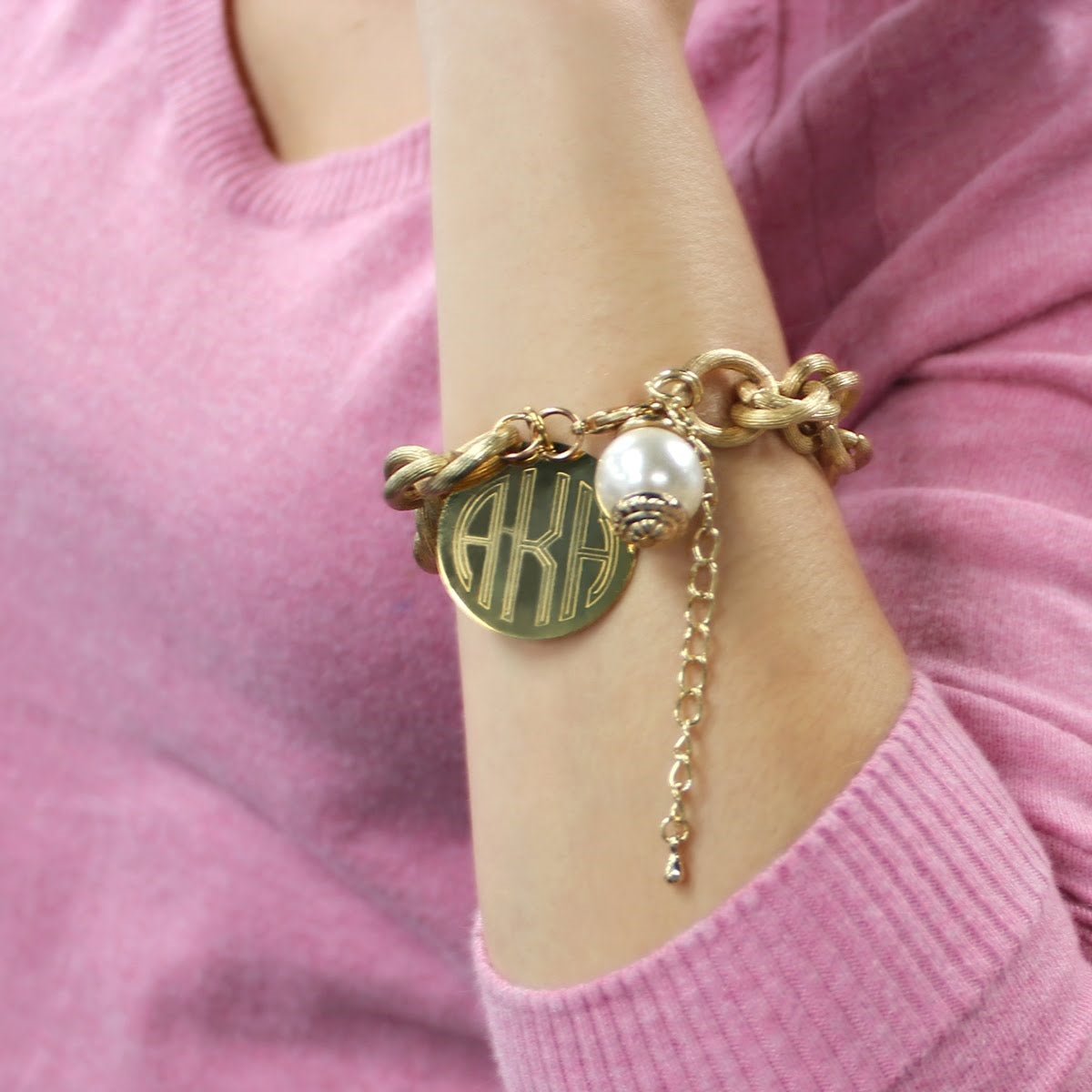 Engraved Satin Finish Pearl Bracelet Gold and Silver - Allyanna GiftsMONOGRAM + ENGRAVING
