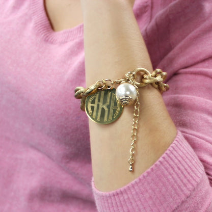 Engraved Satin Finish Pearl Bracelet Gold and Silver - Allyanna GiftsMONOGRAM + ENGRAVING