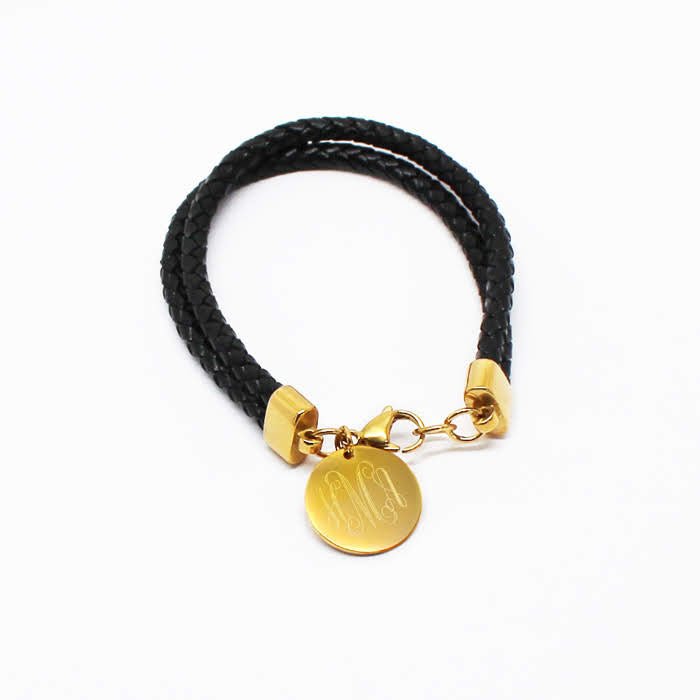 Fashion Engravable Leather Bracelet with 0.8'' Stainless Steel Disc - Allyanna GiftsMONOGRAM + ENGRAVING