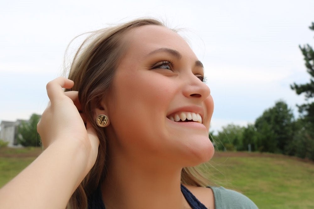 German Silver Monogram Earrings - Allyanna GiftsMONOGRAM + ENGRAVING