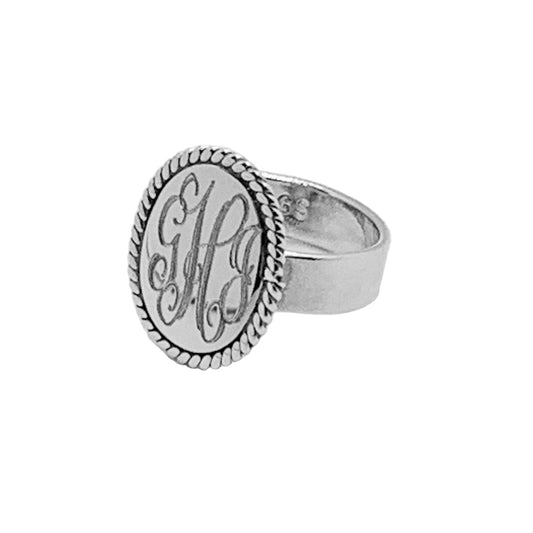 German Silver Oval Engravable Ring with Rope Edge - Allyanna Gifts
