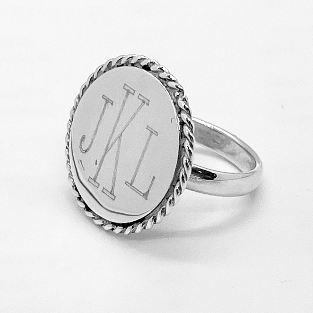 German Silver Round Engravable Ring with Rope Edge - Allyanna Gifts