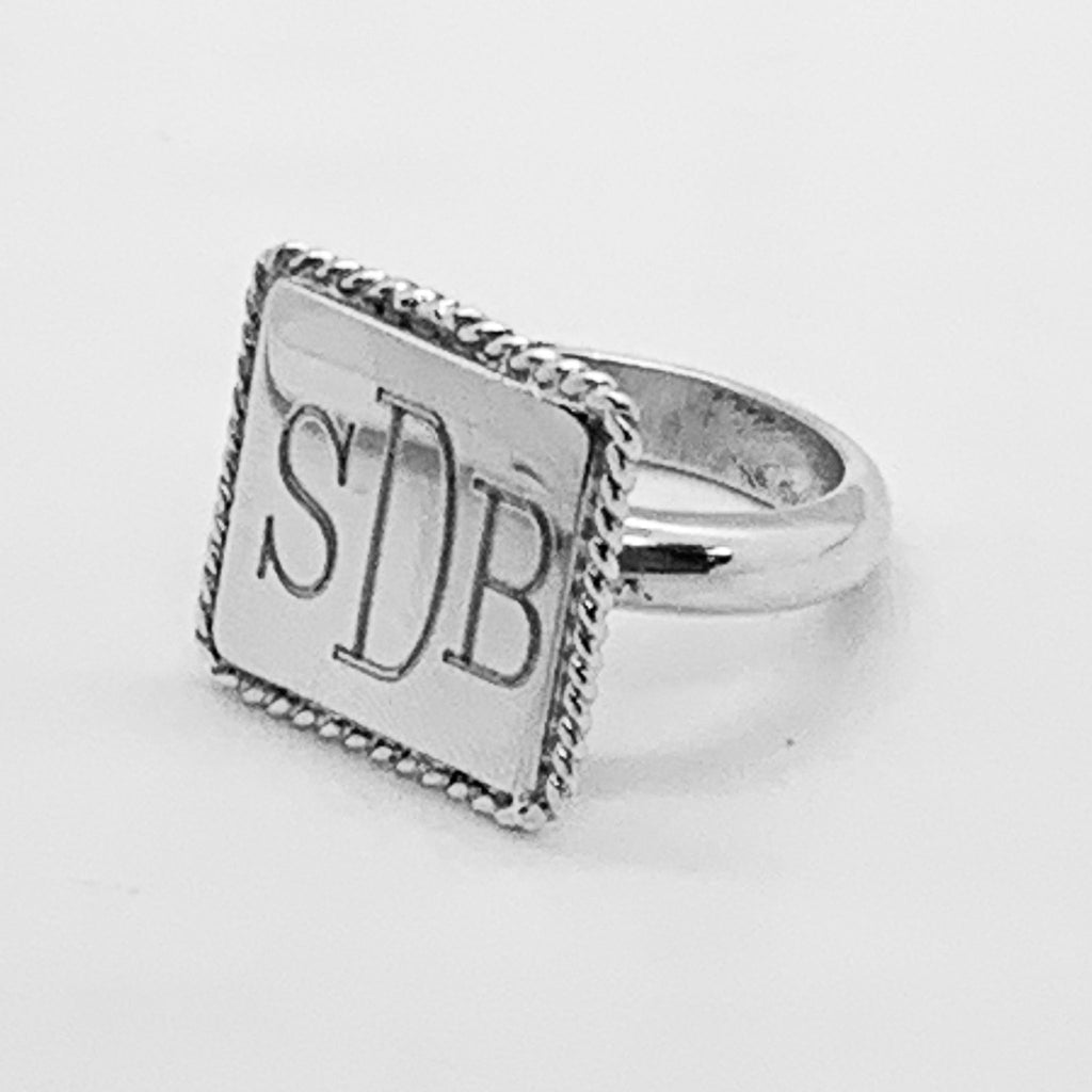 German Silver Square Engravable Rings with Rope Edge - Allyanna Gifts