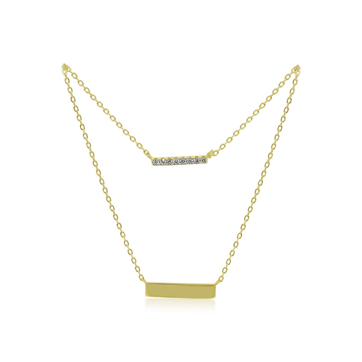 Gold CZ Bar & Polished Bar Double Layer Necklace - Allyanna GiftsNecklace