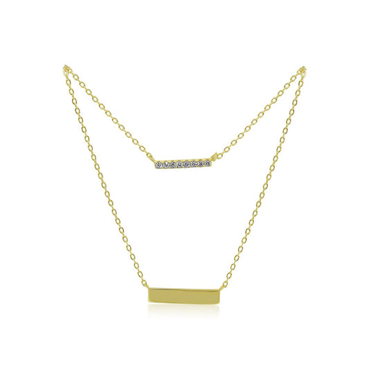 Gold CZ Bar & Polished Bar Double Layer Necklace - Allyanna GiftsNecklace