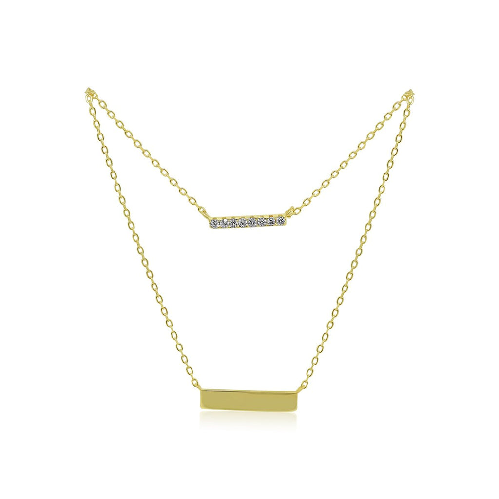 Gold CZ Bar & Polished Bar Double Layer Necklace - Allyanna GiftsNecklace