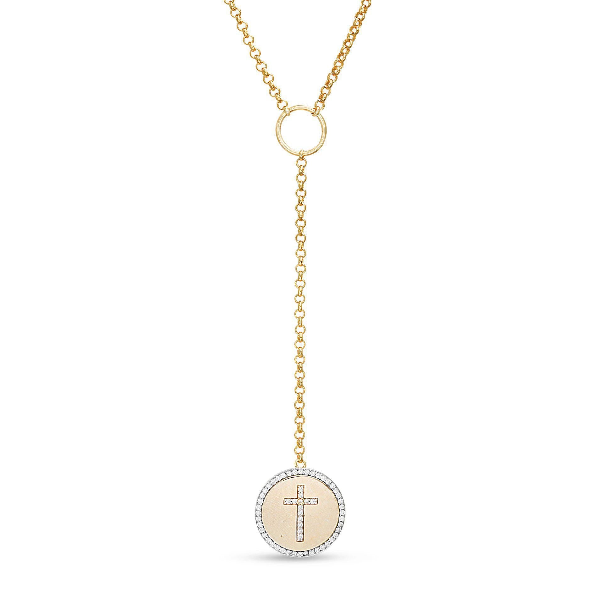 GOLD CZ DROP CROSS DISC "Y" - Allyanna Gifts