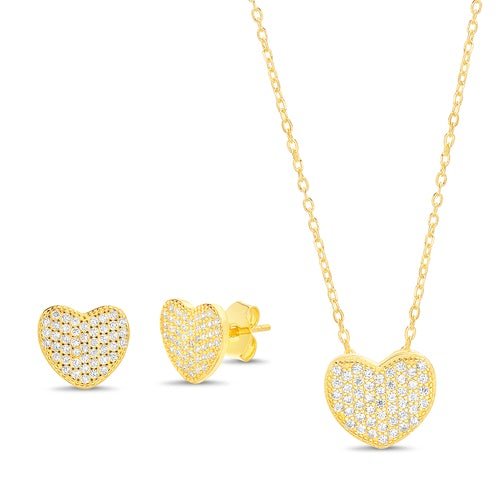 Gold CZ Heart Earring & Pendant Set (Chain not Included) - Allyanna Gifts