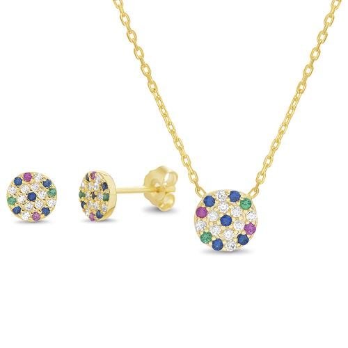 Gold CZ Pave Disc Earring & Necklace Set - Allyanna Gifts