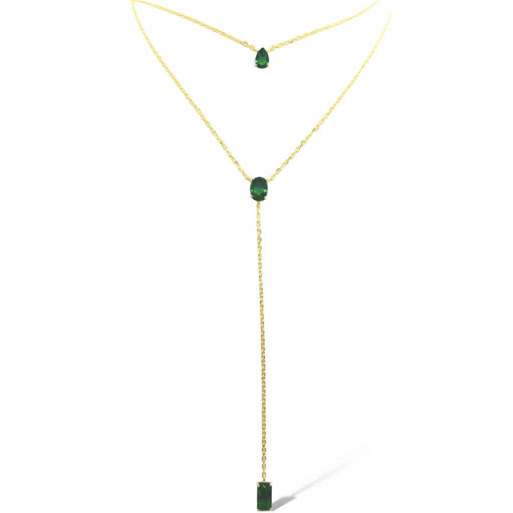 GOLD CZ STATION W/ DROP DOUBLE LAYER NECKLACE - Allyanna GiftsNECKLACE