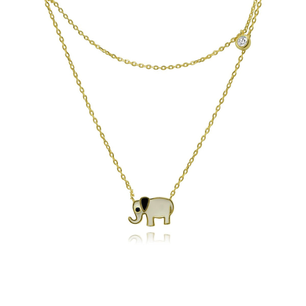 Gold Elephant Enamel Double Strand Necklace - Allyanna GiftsNECKLACE