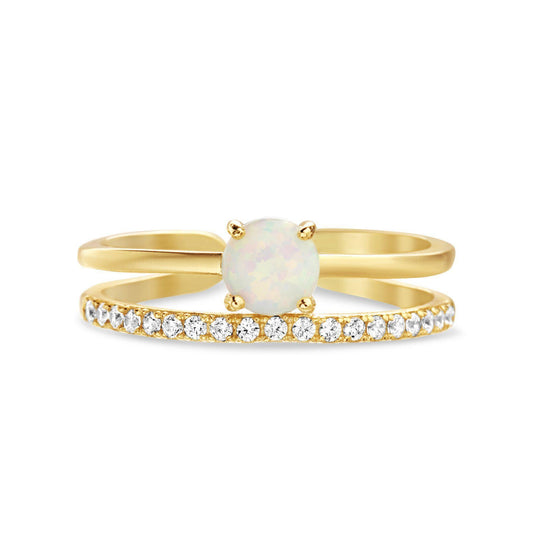 Gold Opal Center W/ CZ Row Open Works Ring - Allyanna GiftsRINGS