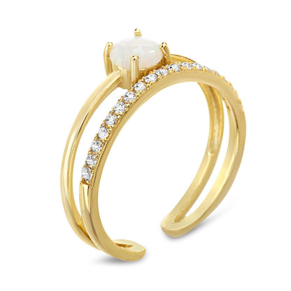 Gold Opal Center W/ CZ Row Open Works Ring - Allyanna GiftsRINGS