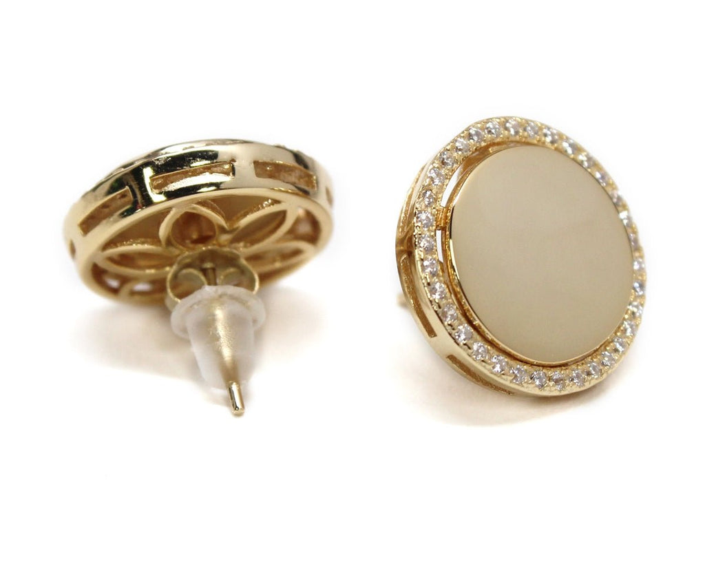 Gold Sterling Silver CZ Earrings w/ Pearl Studs - Allyanna GiftsMONOGRAM + ENGRAVING
