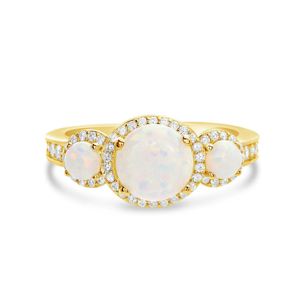 Gold White Opal CZ Halo Ring - Allyanna GiftsRINGS