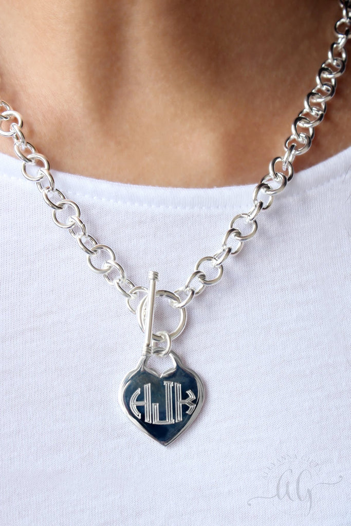 Heart Disc German Silver Necklace - Allyanna GiftsMONOGRAM + ENGRAVING