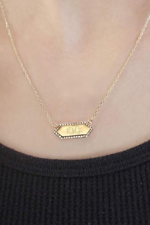 Hexagon Bar Necklace - Allyanna GiftsMONOGRAM + ENGRAVING