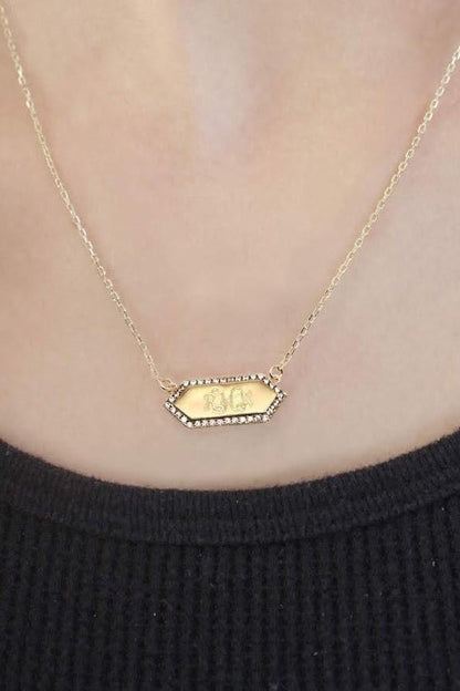 Hexagon Bar Necklace - Allyanna GiftsMONOGRAM + ENGRAVING