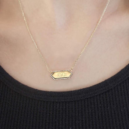 Hexagon Bar Necklace - Allyanna GiftsMONOGRAM + ENGRAVING