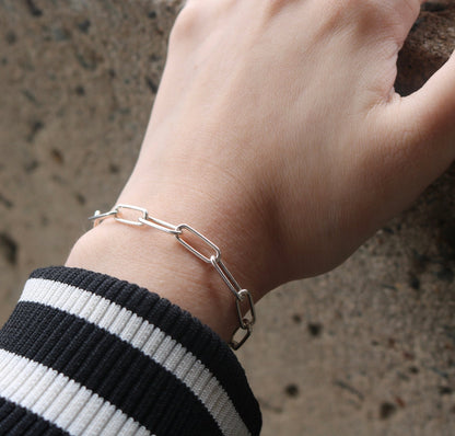 Italian 925 Sterling Silver Long Paper Clip Bracelet - Allyanna GiftsBRACELETS