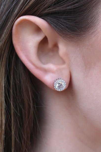 Large CZ Sparkly Halo Post Earrings - Allyanna GiftsEARRINGS