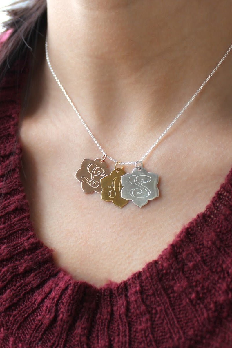 Large Floral Disc Necklace - Allyanna GiftsMONOGRAM + ENGRAVING